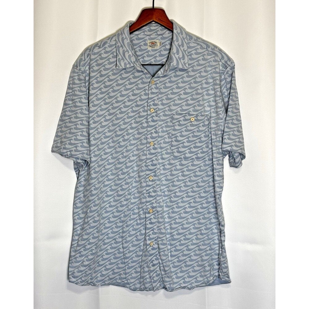 Faherty Sunwashed Knit Shirt Button Down Mens XXL Blue Wave Resort Travel Beach